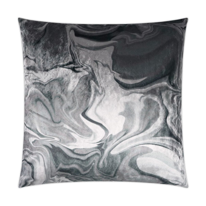 24" Charcoal Quartz Swirl Throw Pillow with a luxurious marbled polyester design and feather down insert.