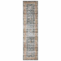 Charleston Blue & Rust washable polyester rug with distressed traditional patterns and a blanket stitch finish.