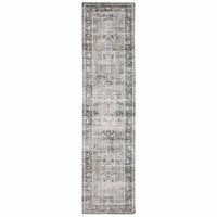Charleston Charcoal & Grey washable runner rug with distressed traditional design and dark border.