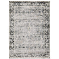 Charleston Charcoal & Grey Washable Rug with distressed traditional pattern and decorative border.