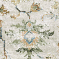 Close-up of a Charleston Ivory & Multi-Color Washable Rug with distressed traditional patterns.