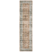 Charleston Rust & Blue washable polyester runner rug with distressed traditional patterns and non-slip backing.