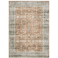 Charleston Rust & Blue Washable Rug with distressed traditional patterns and a blanket stitch finish.