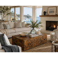 Rectangle Teak Slice Coffee Table - Table Side View | Bone & Brass