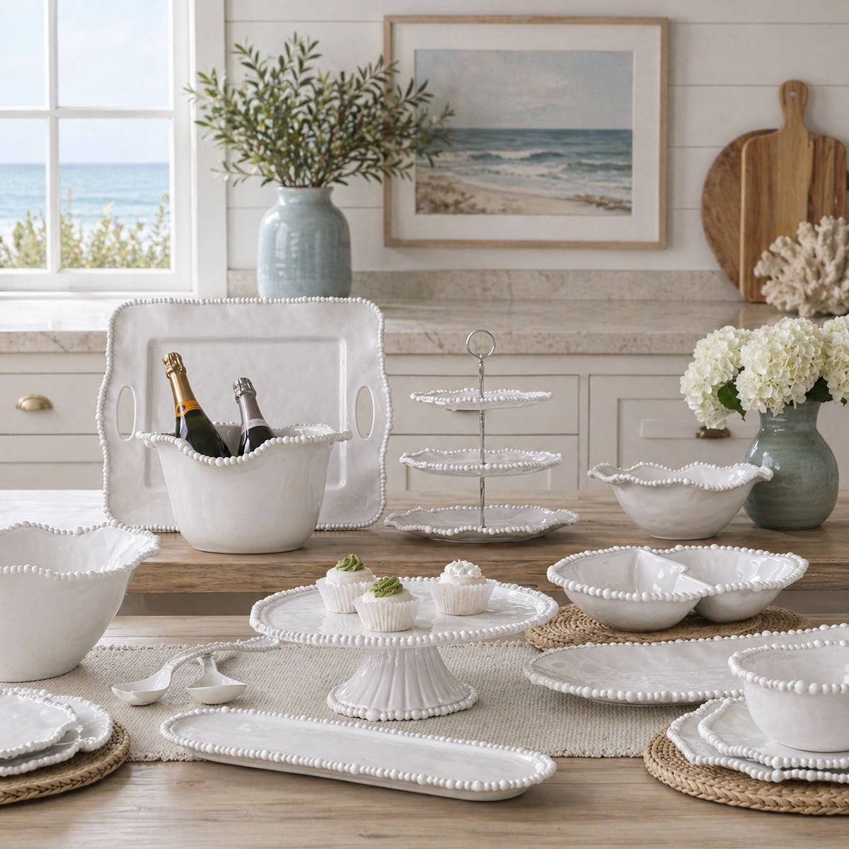 White Alegria Large Oval Serving Platter - Platter Side View | Bone & Brass