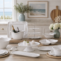 White Alegria Large Oval Serving Platter - Platter Side View | Bone & Brass