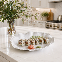 White Alegria Luxury Melamine Oval Serving Platter - Platter Detail | Bone & Brass