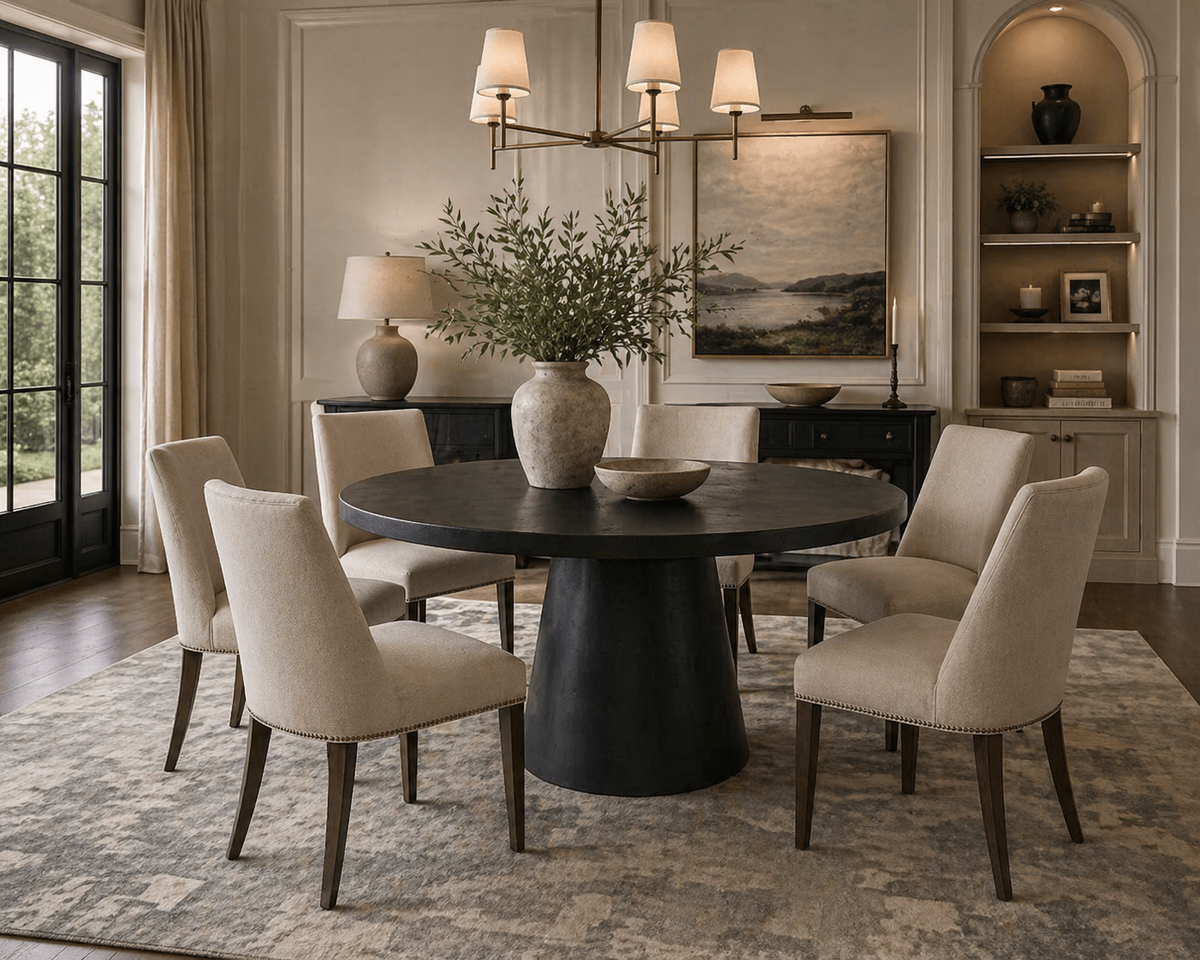 Celica Black Round Dining Table - Table Top View | Bone & Brass