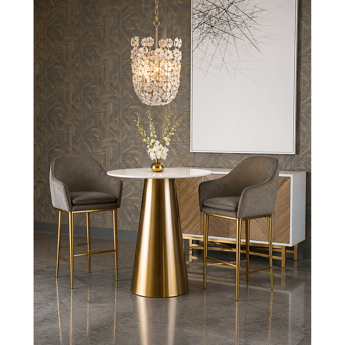 Damon Marble & Gold Round Bistro Table - Table Side View | Bone & Brass