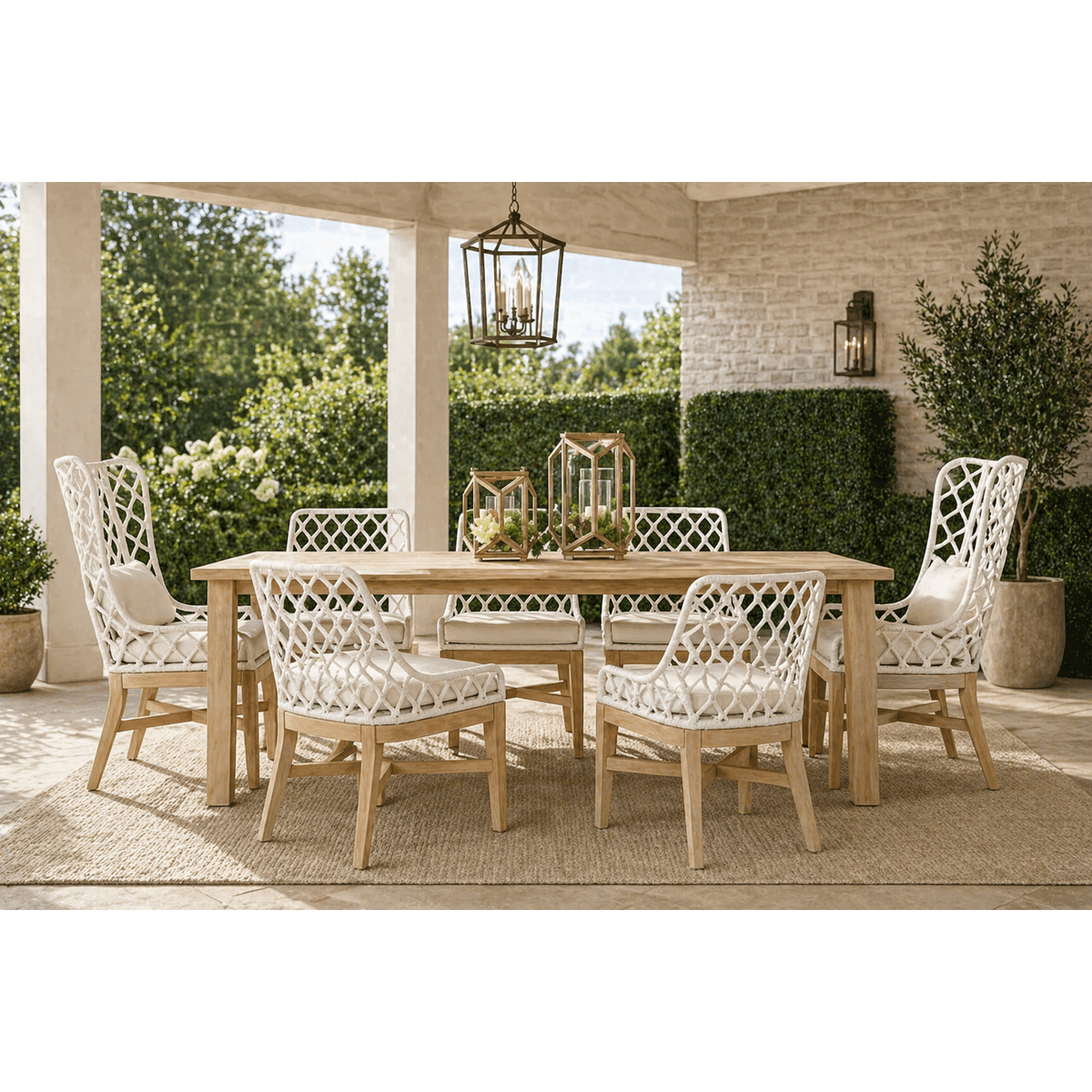 Lois White Rope Outdoor Wing Chair - Outdoor Dining Chair Side View | Bone & Brass