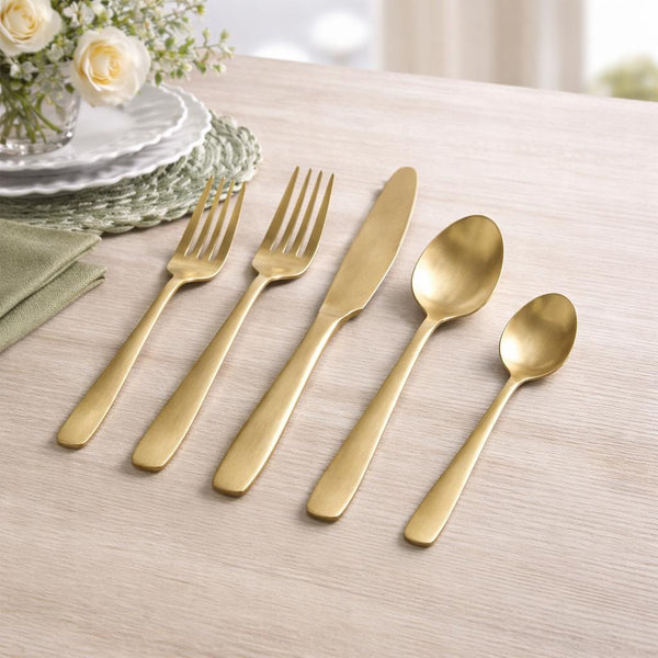 Charlotte Champagne Gold Flatware Set of 5 - Flatware Detail | Bone & Brass