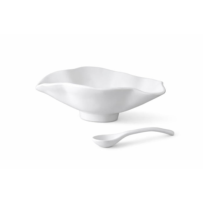 White Nube Small Oval Serving Bowl with Spoon | Bone & Brass