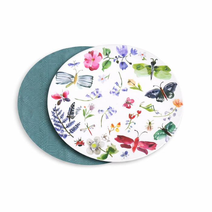 Vida Teal Croc & Butterfly Reversible Round Placemats Set of 4 | Bone & Brass