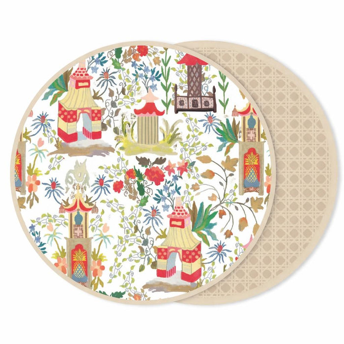Vida Pagoda & Natural Reversible Round Placemats Set of 4 | Bone & Brass