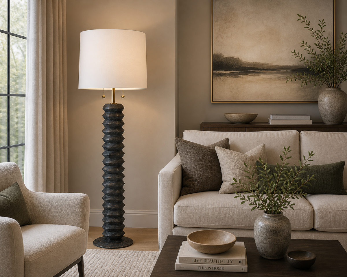 Accordion Floor Lamp Ebony - Floor Lamp Detail | Bone & Brass