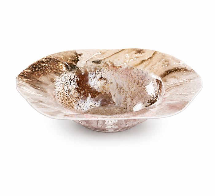 White & Gold Swirl Glass Decorative Bowl | Bone & Brass