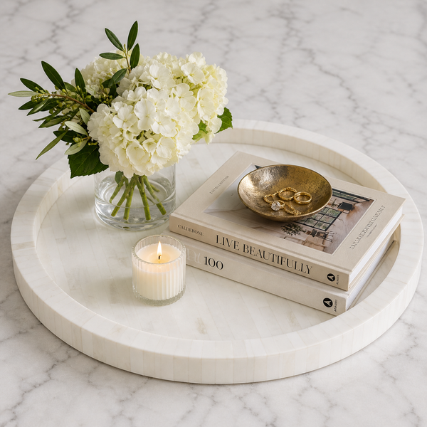 Capri Natural Ivory Bone Decorative Tray - Tray Detail | Bone & Brass