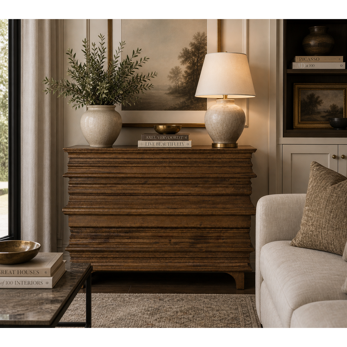 Bernard Chest, Dark Walnut - Dresser Drawer Detail | Bone & Brass