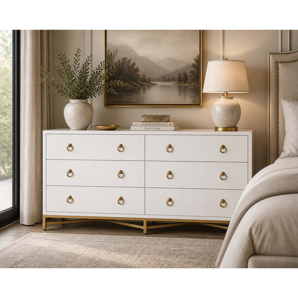 Strand Pearl Shagreen 6-Drawer Double Dresser - Dresser Side View | Bone & Brass