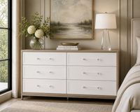 Natural Gray, White & Acrylic Handle 6-Drawer Dresser - Dresser Side View | Bone & Brass