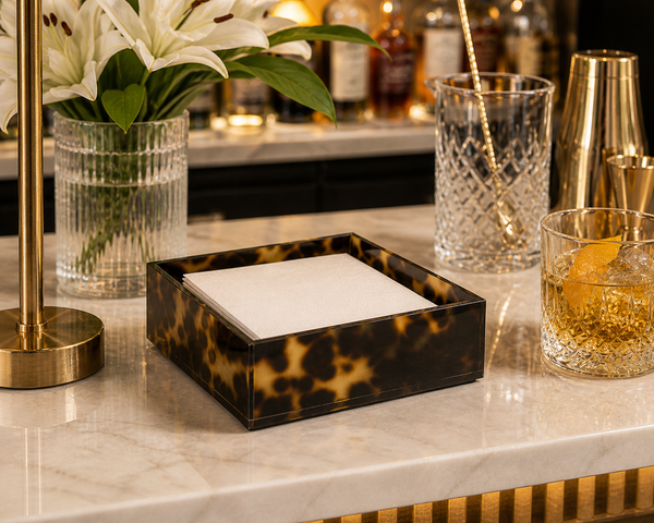 Acrylic Tortoise Beverage Napkin Holder - Holder Detail | Bone & Brass