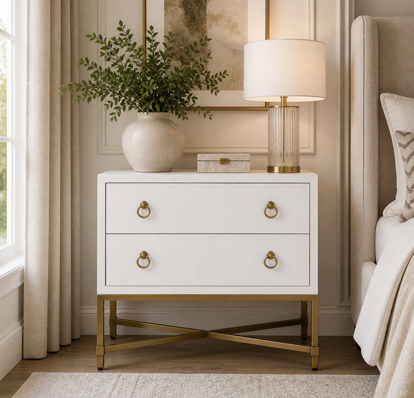 Strand Pearl Shagreen & Gold 2-Drawer Nightstand