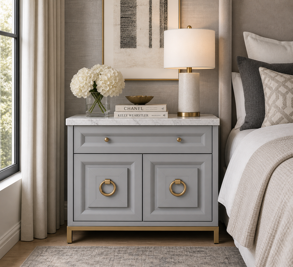 Azure Dove Gray & Carrera Marble Media Chest