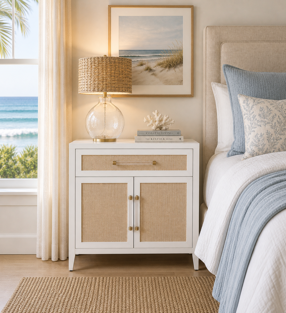 Hiland Rattan & White Media Chest