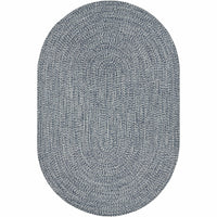 Oval Chesapeake Bay blue and cream braided polypropylene outdoor rug.