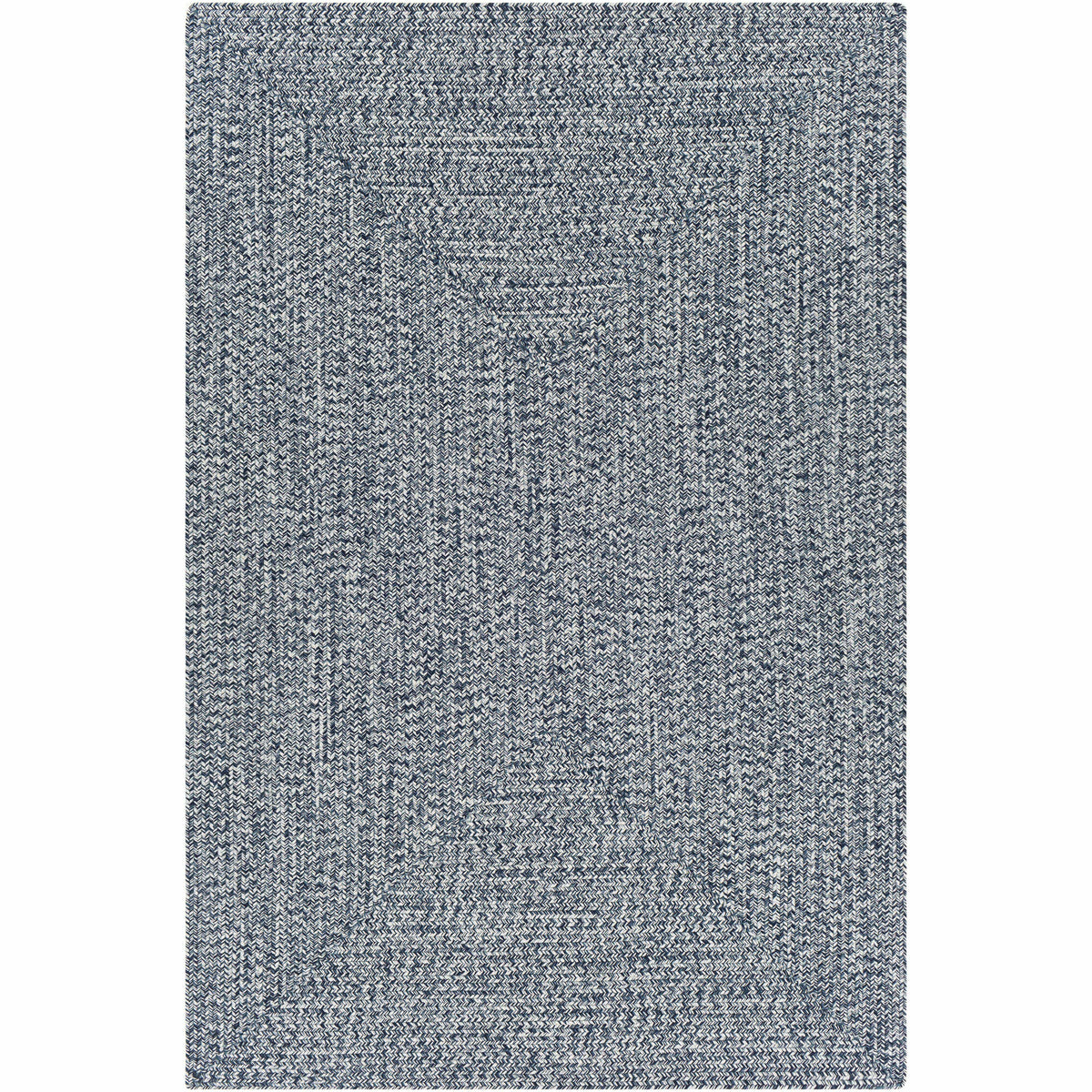 Chesapeake Bay blue and cream outdoor rug with a braided, no-pile texture, made from durable polypropylene.