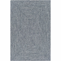 Chesapeake Bay blue and cream outdoor rug with a braided, no-pile texture, made from durable polypropylene.