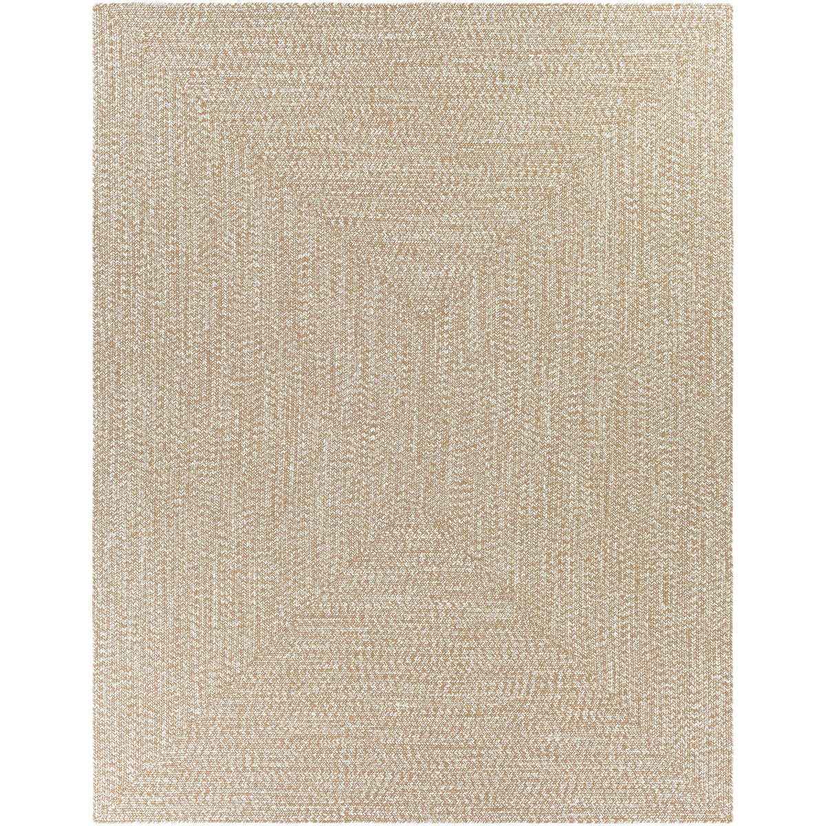 Chesapeake Bay Camel & Cream outdoor rug, machine-woven polypropylene with braided texture.