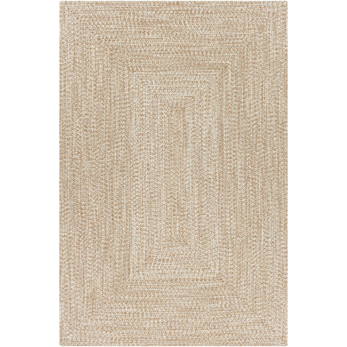 Chesapeake Bay Camel & Cream Outdoor Rug, machine-woven polypropylene with braided texture.