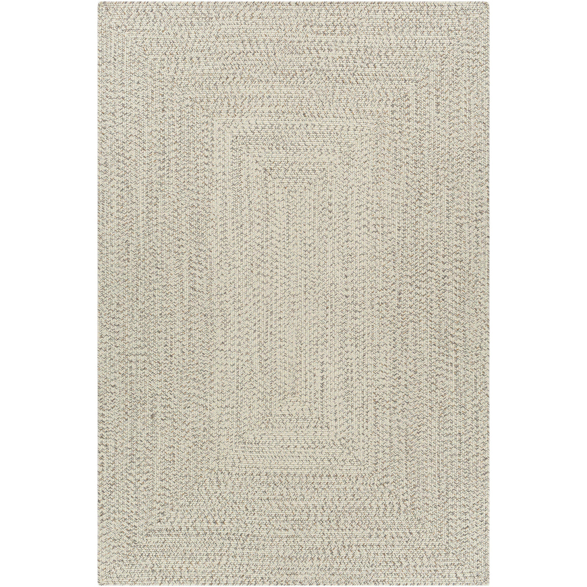 Chesapeake Bay Cream Outdoor Rug, machine-woven polypropylene with braided texture, no pile.