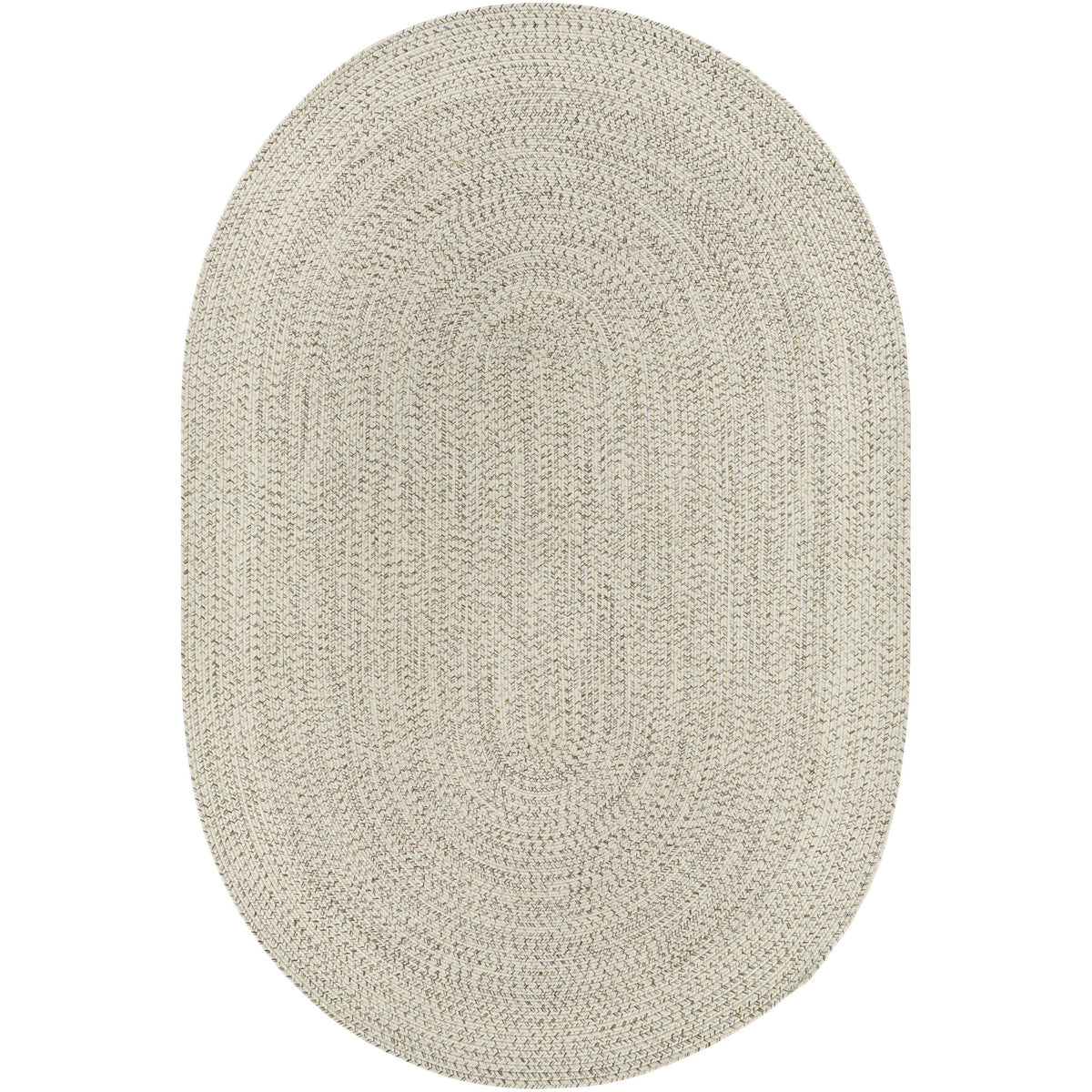 Oval Chesapeake Bay Cream outdoor rug with braided polypropylene texture.