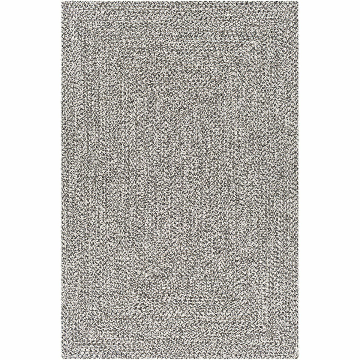 Chesapeake Bay Gray Outdoor Rug, a rectangular, braided polypropylene rug with a textured gray and cream weave.