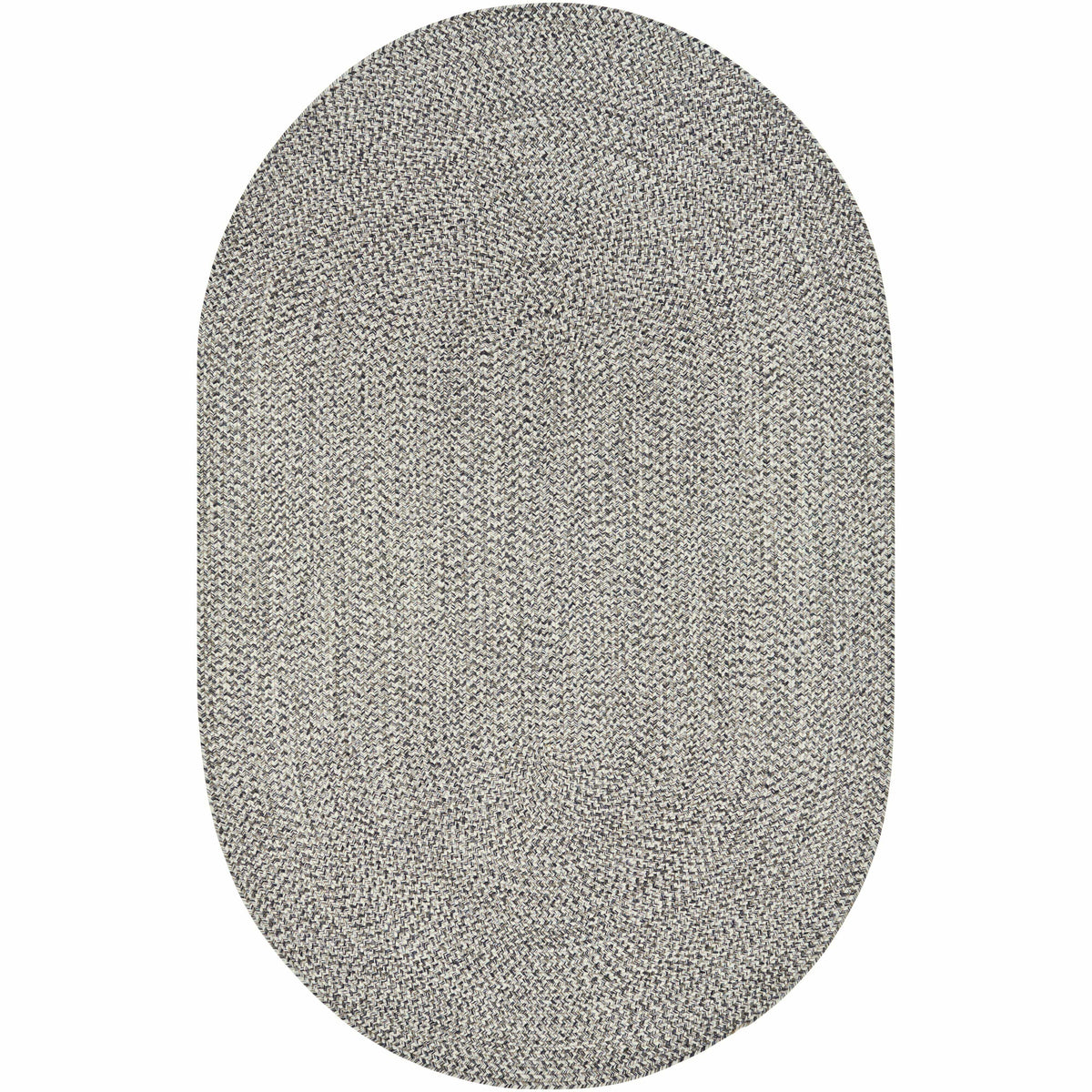 Chesapeake Bay Gray oval outdoor rug with braided polypropylene texture.
