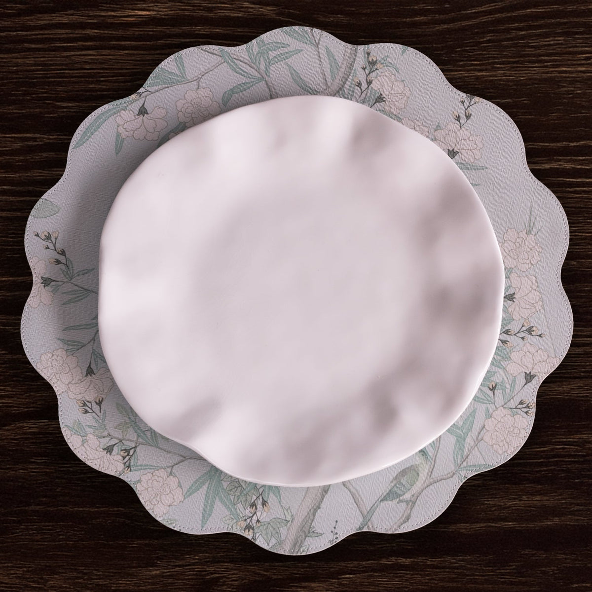 Chinoiserie Reversible Round Placemats Set 4 Light Teal & White - Placemat Side View | Bone & Brass