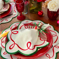 Christmas Ribbon Twirl Embroidered Napkins, Set 4 - Napkin Detail | Bone & Brass