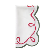 Christmas Ribbon Twirl Embroidered Napkins, Set 4 | Bone & Brass