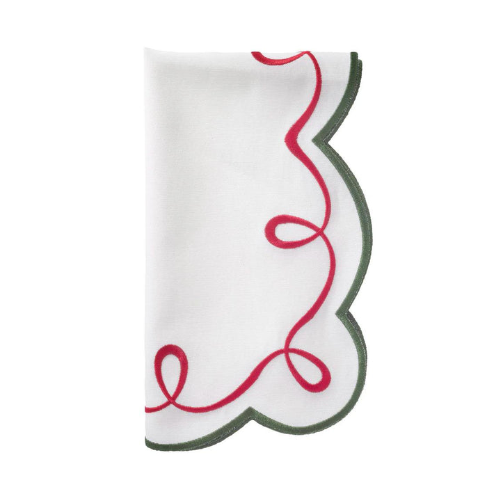 Christmas Ribbon Twirl Embroidered Napkins, Set 4 | Bone & Brass