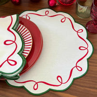 Christmas Ribbon Twirl Embroidered Placemats, Set 4 - Placemat Texture Detail | Bone & Brass