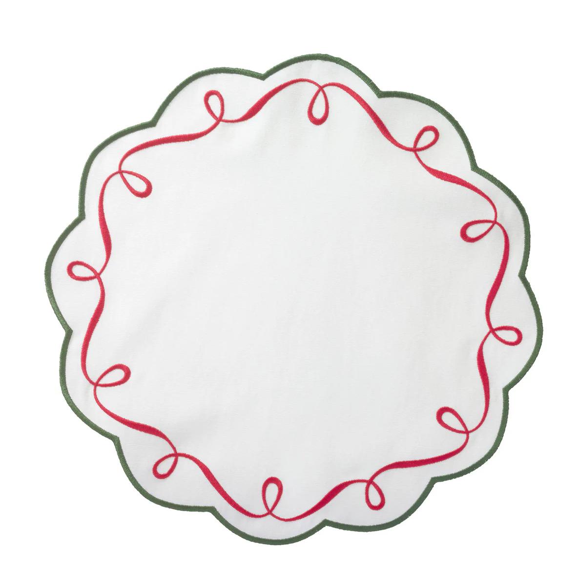 Christmas Ribbon Twirl Embroidered Placemats, Set 4 | Bone & Brass
