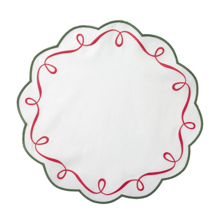 Christmas Ribbon Twirl Embroidered Placemats, Set 4 | Bone & Brass