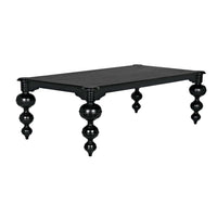 Claudio Rectangle Dining Table: Black mahogany table with turned legs and rounded corners.
