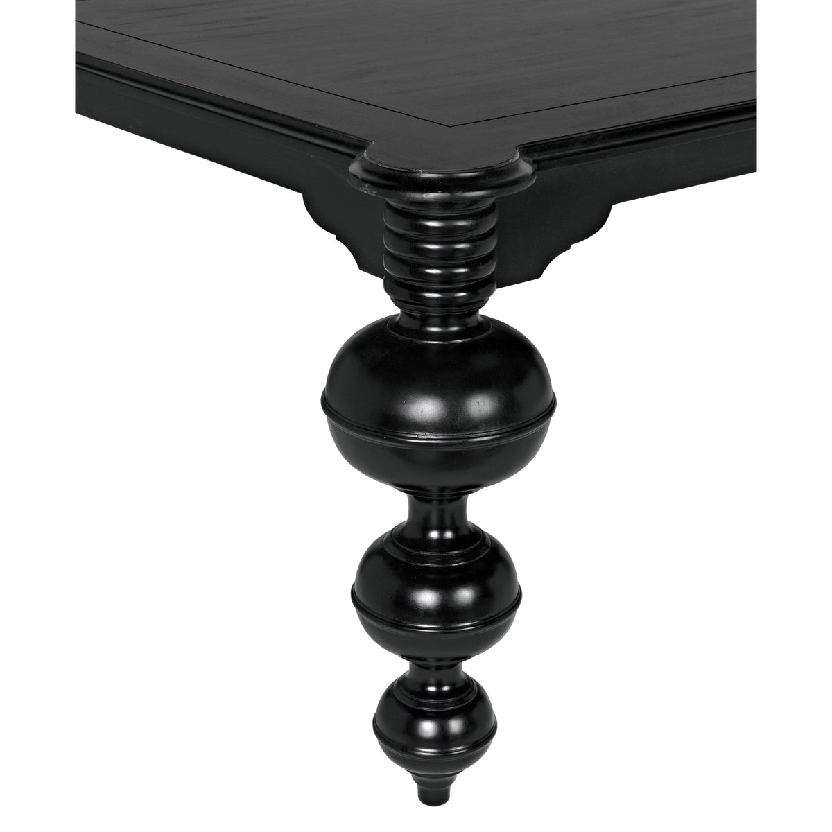 Claudio Rectangle Dining Table: Hand-carved black mahogany table with turned legs and rounded corners.