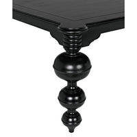 Claudio Rectangle Dining Table: Hand-carved black mahogany table with turned legs and rounded corners.