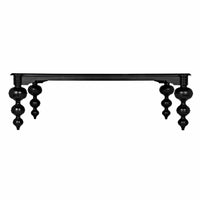 Claudio Rectangle Dining Table: Black mahogany, hand-carved with turned legs and rounded corners.