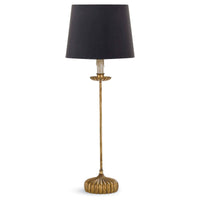 Clove Stem Buffet Lamp: elegant 28.5" tall table lamp with antiqued gold base and black linen shade.
