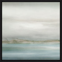 Abstract giclee painting, "Coastline I," with muted coastal colors, horizon depth, and a black frame.